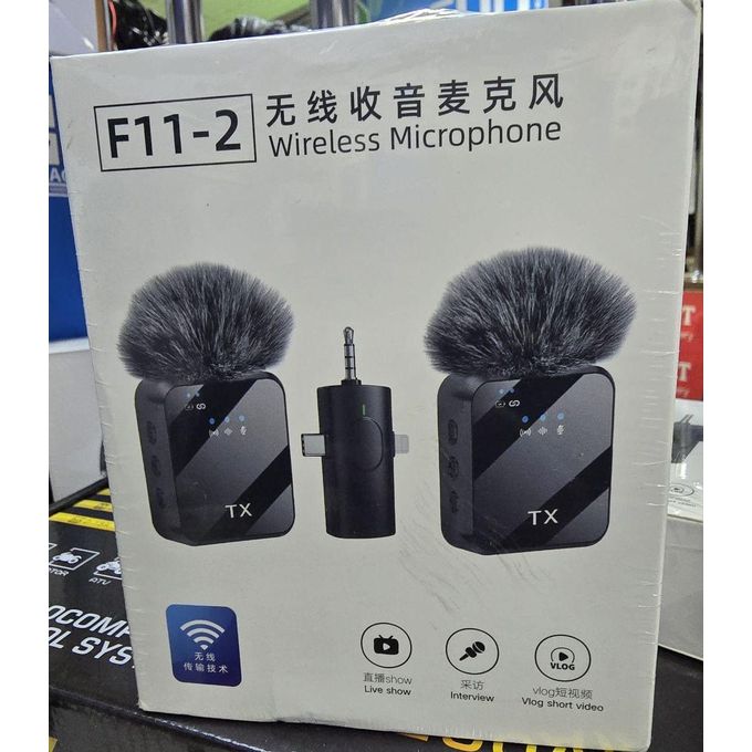 F11-2 Wireless Mic Kit with Dual Lavalier Microphones, Charging Case, and 3-in-1 Compatibility for Creators