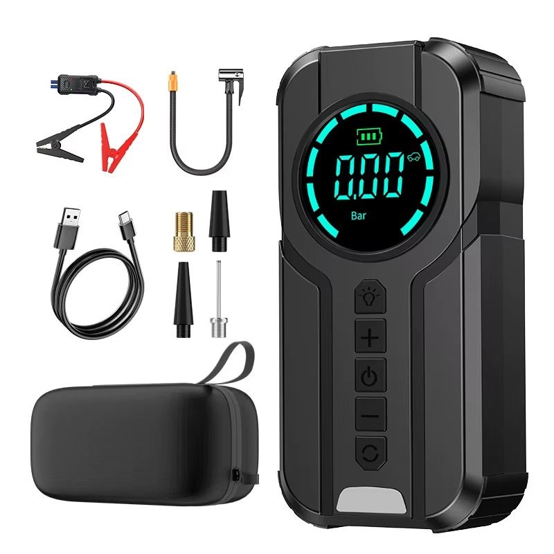 Jump Starter Battery With Air Compressor 4 in 1 Functions Portable 10,000mah Power Bank  Battery, Flashlights, Tire Inflator Air Tire Pump