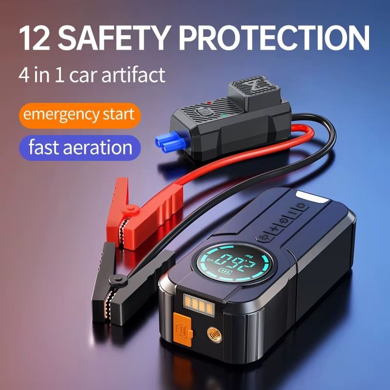 Jump Starter Battery With Air Compressor 4 in 1 Functions Portable 10,000mah Power Bank  Battery, Flashlights, Tire Inflator Air Tire Pump