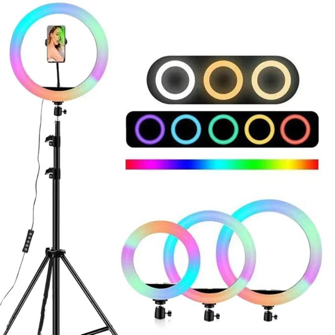 13 Inch RGB Ring Light with 82" Tripod 2500K-8500K Dimmable LED RingLight 3 Color Modes 10 Brightness Level for YouTube Live TikTok Video Recording 13INCH