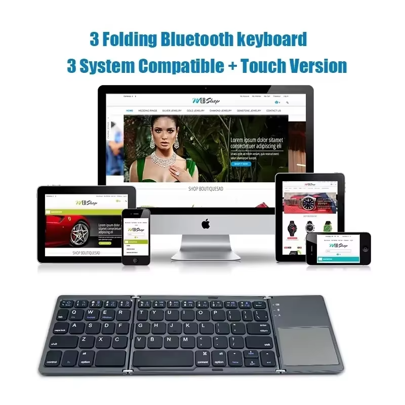 Portable Mini Three Folding Bluetooth Keyboard Wireless Foldable Touchpad Keypad for IOS Android Windows ipad Tablet