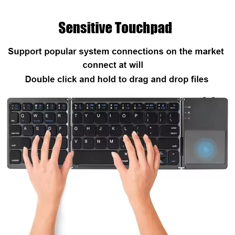 Portable Mini Three Folding Bluetooth Keyboard Wireless Foldable Touchpad Keypad for IOS Android Windows ipad Tablet
