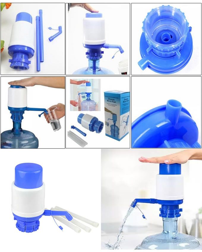 Unique Manual Drinking Water Hand Press Pump/ Water Dispenser.Innovative vacuum action for easy pumping
Removable tube for easy cleaning
Fits most standard 5-6 gallon water bottles
Environmentally Fri