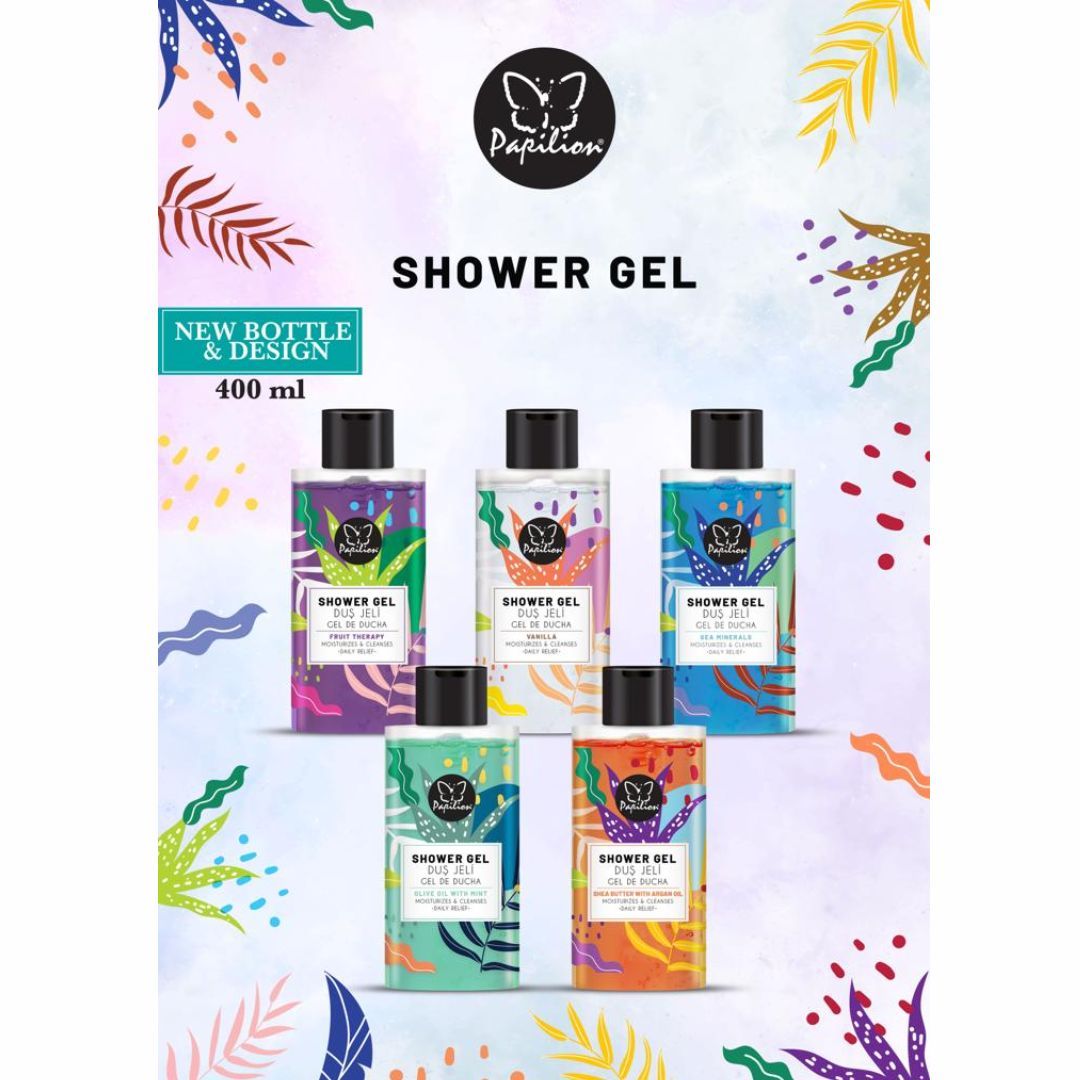 Papilion Shower Gel 400ml - Shea Butter with Argan Oil. Ultra Nourishing, Hydrating Formula, Gentle, PH Balanced Cleanser, Refreshing, Log Lasting Scent, All Skin Types, Silk Soft Foam. Spa Quality.