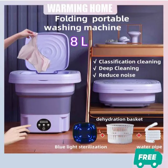 [Offer!!!]UPGRADED Mini Washing Machine // Foldable Washer Spin Dryer with Drain Basket // Portable for Travel Wash 8L