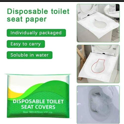 Disposable toilet seat covers.Set of 10 pcs Can be used when traveling.Easy to paste and remove without harming the surface of the toilet or the wall, the covers are disposal and ideal for travelling.