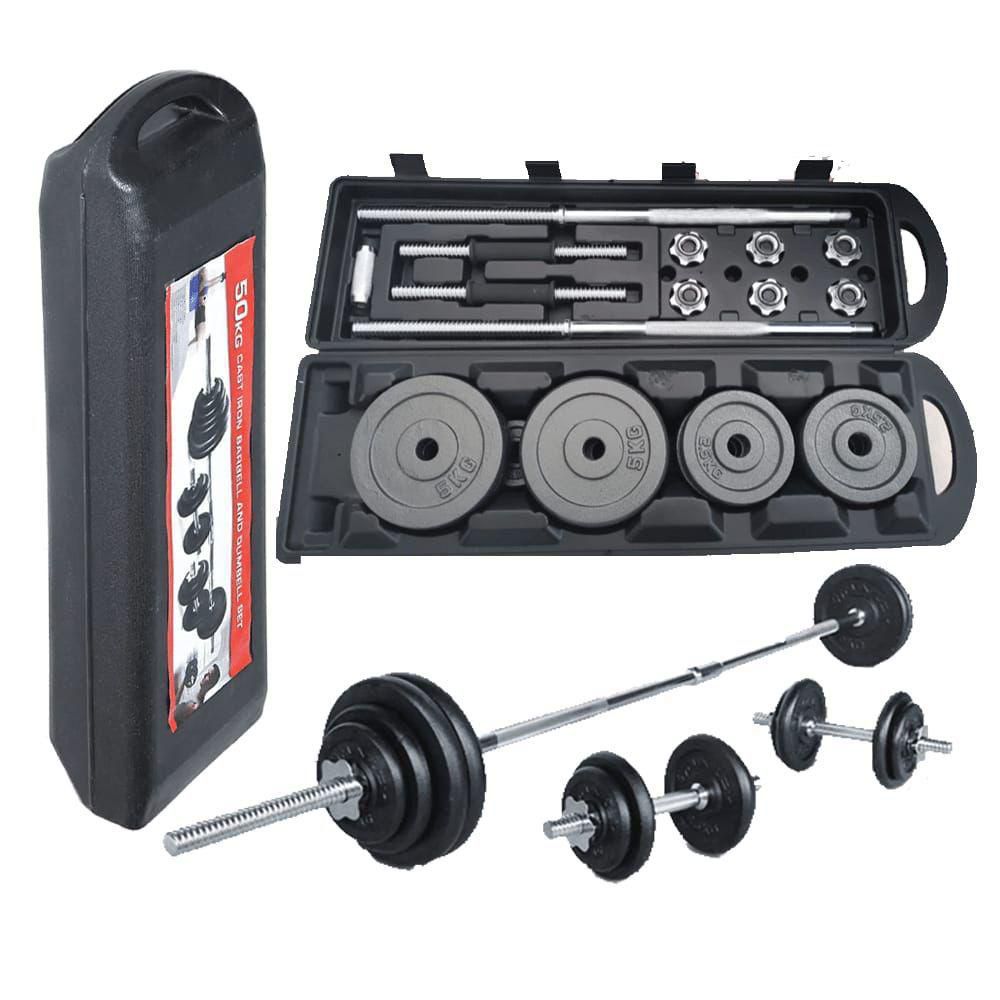 50 kgs and 30kgs Cased Multifunctional Weight training/ Adjustable Chrome Dumbells set/ York Barbell and Dumbbell set for home/office/gym workout N/B WITH A CASE