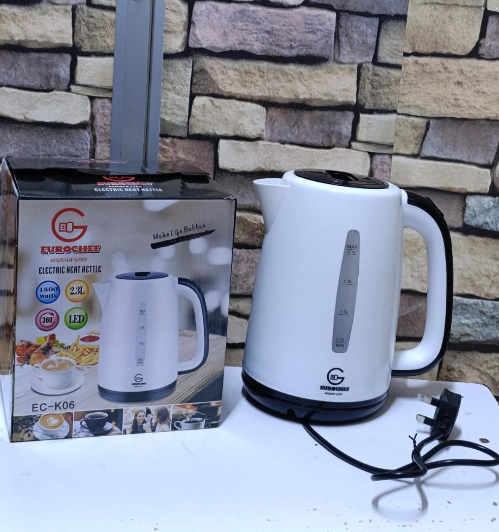 Eurochef Electric Kettle Water Heater & Boiler Jug 2.3l It boils water 85% more efficient than stove-top kettle. Concealed stainless steel heating element; Automatic shut-off with boil dry protection