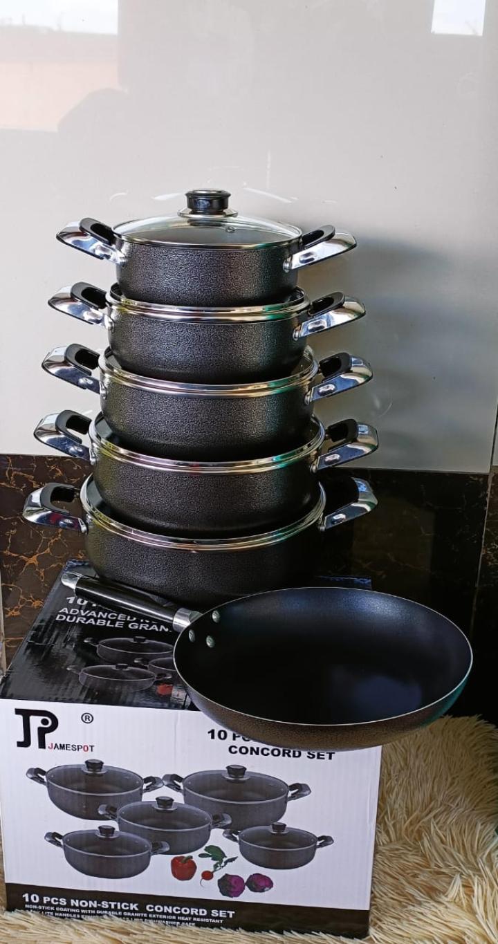 JP Jamesport 11Pcs Heavy Non-Stick Granite Cooking Pot Sufuria With Pan & Cookware Set, Use wooden or silicone spoons to avoid scratching
