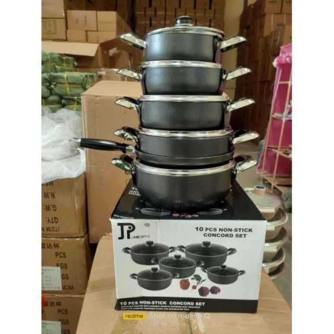 JP Jamesport 11Pcs Heavy Non-Stick Granite Cooking Pot Sufuria With Pan & Cookware Set, Use wooden or silicone spoons to avoid scratching