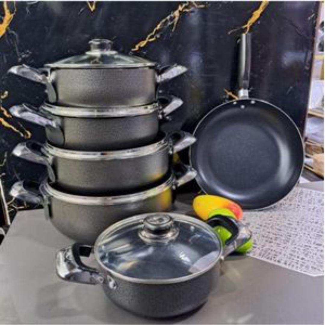 JP Jamesport 11Pcs Heavy Non-Stick Granite Cooking Pot Sufuria With Pan & Cookware Set, Use wooden or silicone spoons to avoid scratching