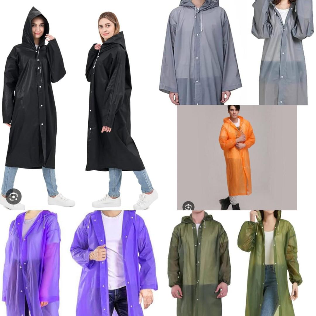 Men and Women Reusable Waterproof Jacket, Button Hooded Raincoat, unisex light weight Rainwear, Rain Coat with Poncho, EVA adult rain coat, long outdoor adult plastic rain coat.