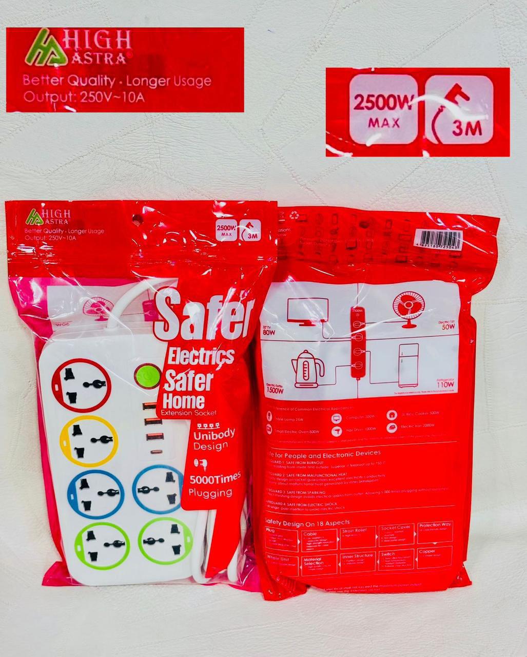 Limited offer! Astra 5 way extension cable with 3m long cable 2USB slots and 1 type c to c slot