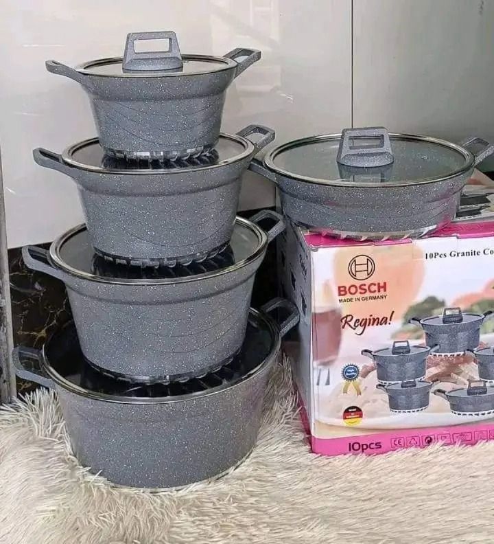 Bosch 10 Pcs Granite Non-Stick Cook Ware Set Pots Sufuria, Non-stick coating‎, 100% Non-Toxic Non-stick