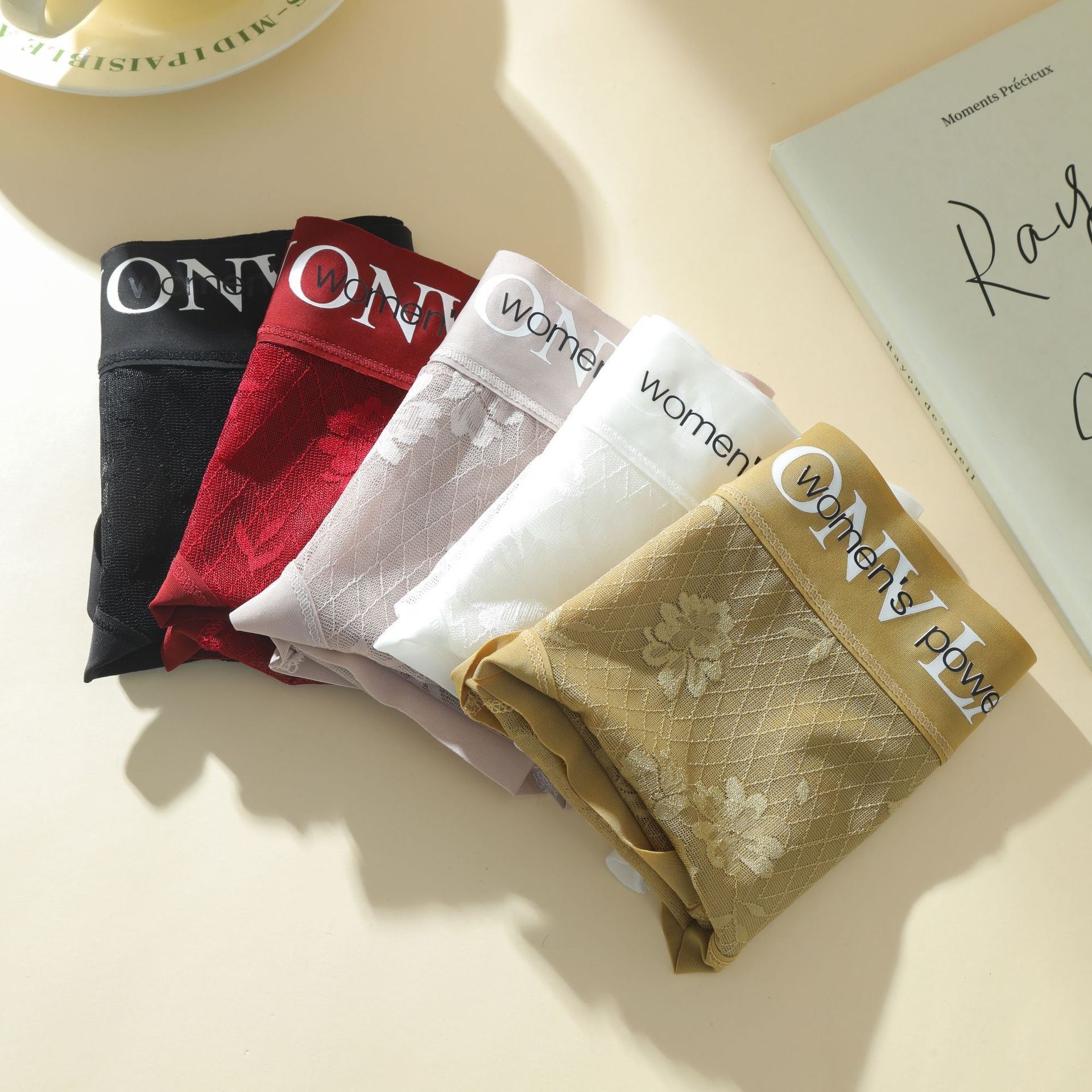 5PC  Women's ultra-thin lace seamless panties  Women's briefs  Mid-waist   Pure cotton   L-2XL   Solid underwear