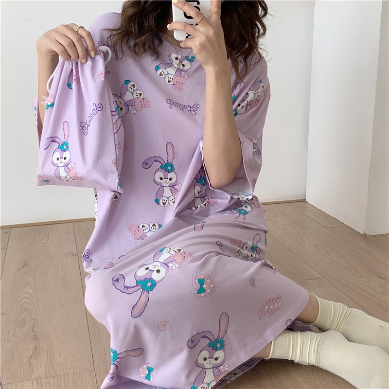 Women's Nightdress  Plus size pajamas Women's summer Korean pajamas Women's summer nightdress short sleeve women's summer loungewear set student cute plus size