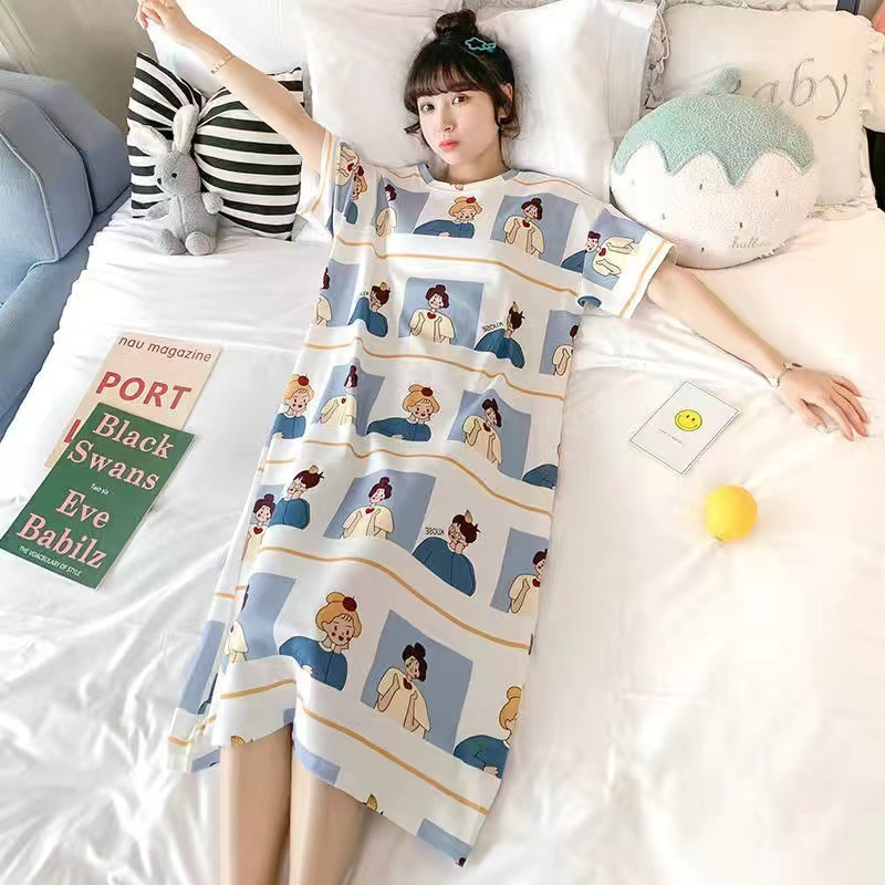 Women's Nightdress  Plus size pajamas Women's summer Korean pajamas Women's summer nightdress short sleeve women's summer loungewear set student cute plus size
