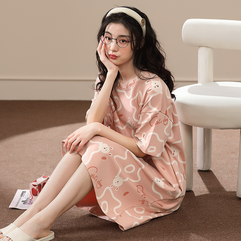 Women's Nightdress  Plus size pajamas Women's summer Korean pajamas Women's summer nightdress short sleeve women's summer loungewear set student cute plus size