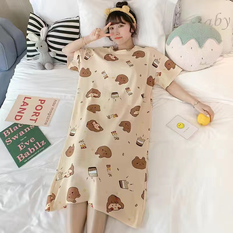 Women's Nightdress  Plus size pajamas Women's summer Korean pajamas Women's summer nightdress short sleeve women's summer loungewear set student cute plus size