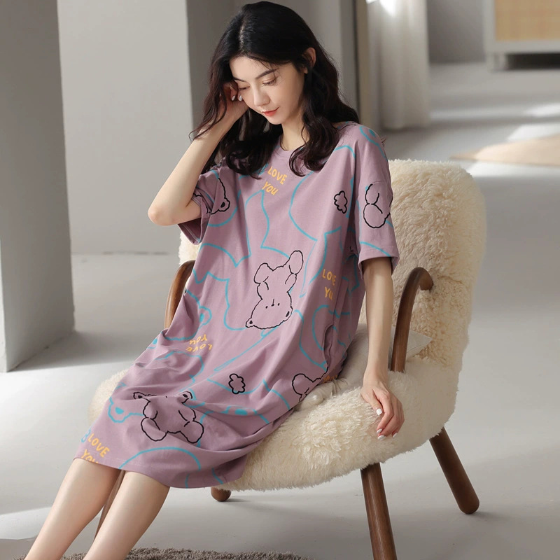 Women's Nightdress  Plus size pajamas Women's summer Korean pajamas Women's summer nightdress short sleeve women's summer loungewear set student cute plus size