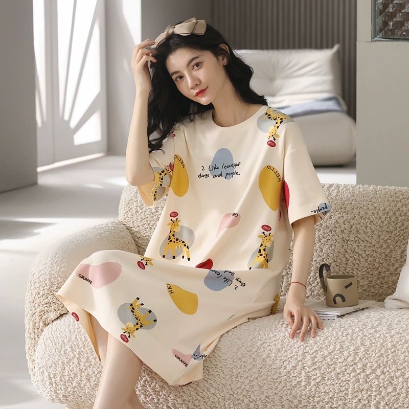 Women's Nightdress  Plus size pajamas Women's summer Korean pajamas Women's summer nightdress short sleeve women's summer loungewear set student cute plus size