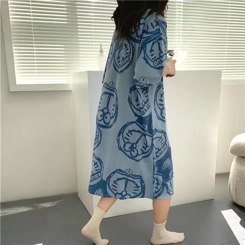 Women's Nightdress  Plus size pajamas Women's summer Korean pajamas Women's summer nightdress short sleeve women's summer loungewear set student cute plus size