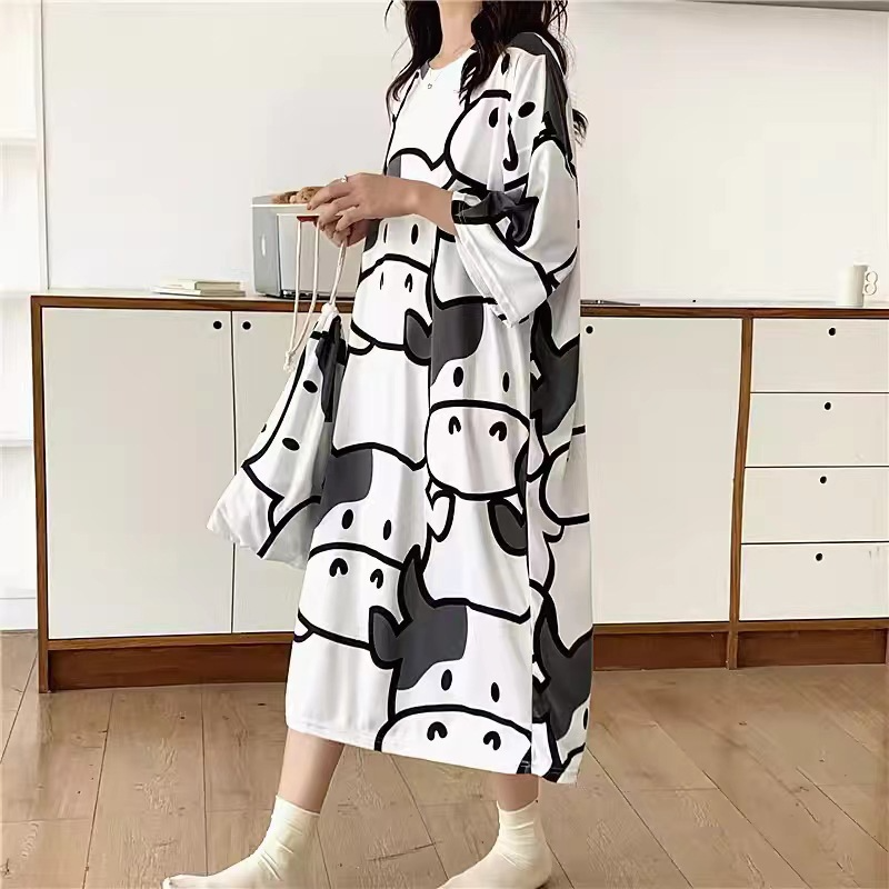 Women's Nightdress  Plus size pajamas Women's summer Korean pajamas Women's summer nightdress short sleeve women's summer loungewear set student cute plus size
