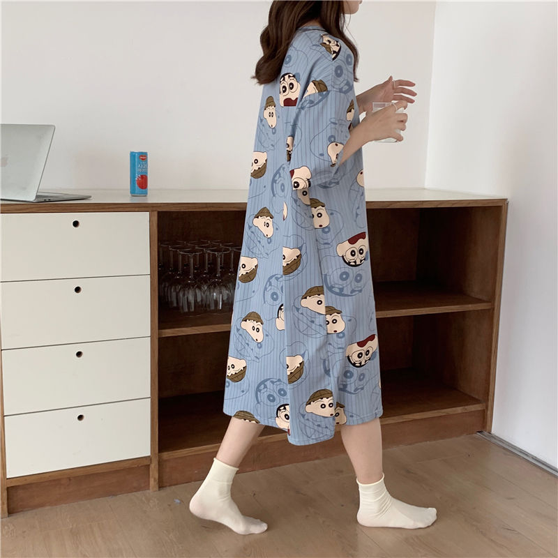 Women's Nightdress  Plus size pajamas Women's summer Korean pajamas Women's summer nightdress short sleeve women's summer loungewear set student cute plus size