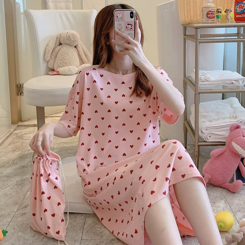 Women's Nightdress  Plus size pajamas Women's summer Korean pajamas Women's summer nightdress short sleeve women's summer loungewear set student cute plus size