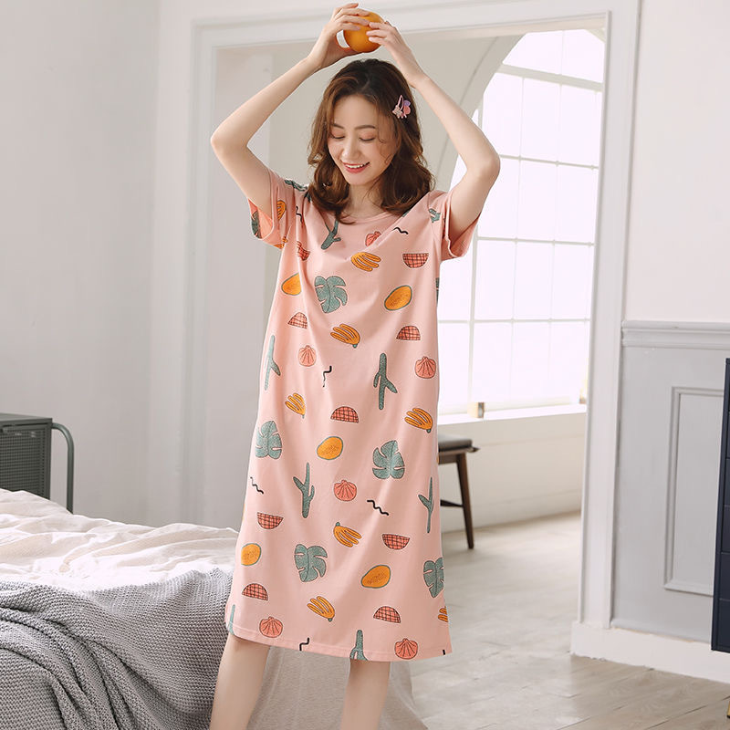 Women's Nightdress   Plus size pajamas Women's summer Korean pajamas Women's summer nightdress short sleeve women's summer loungewear set student cute plus size