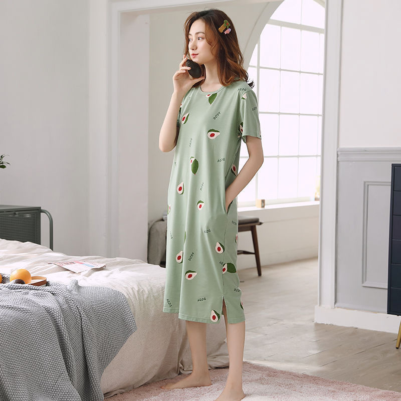 Women's Nightdress   Plus size pajamas Women's summer Korean pajamas Women's summer nightdress short sleeve women's summer loungewear set student cute plus size