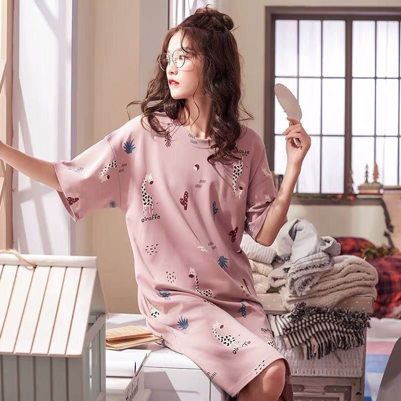 Women's Nightdress   Plus size pajamas Women's summer Korean pajamas Women's summer nightdress short sleeve women's summer loungewear set student cute plus size