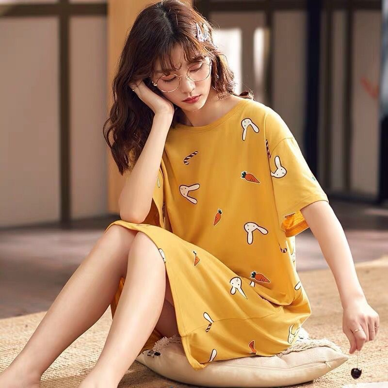 Women's Nightdress   Plus size pajamas Women's summer Korean pajamas Women's summer nightdress short sleeve women's summer loungewear set student cute plus size