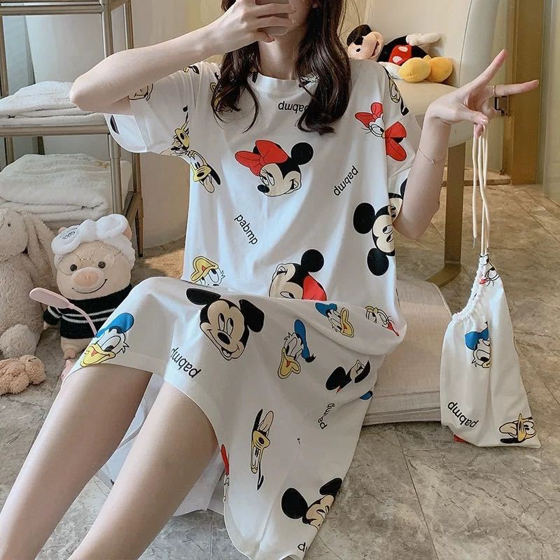 Women's Nightdress   Plus size pajamas Women's summer Korean pajamas Women's summer nightdress short sleeve women's summer loungewear set student cute plus size