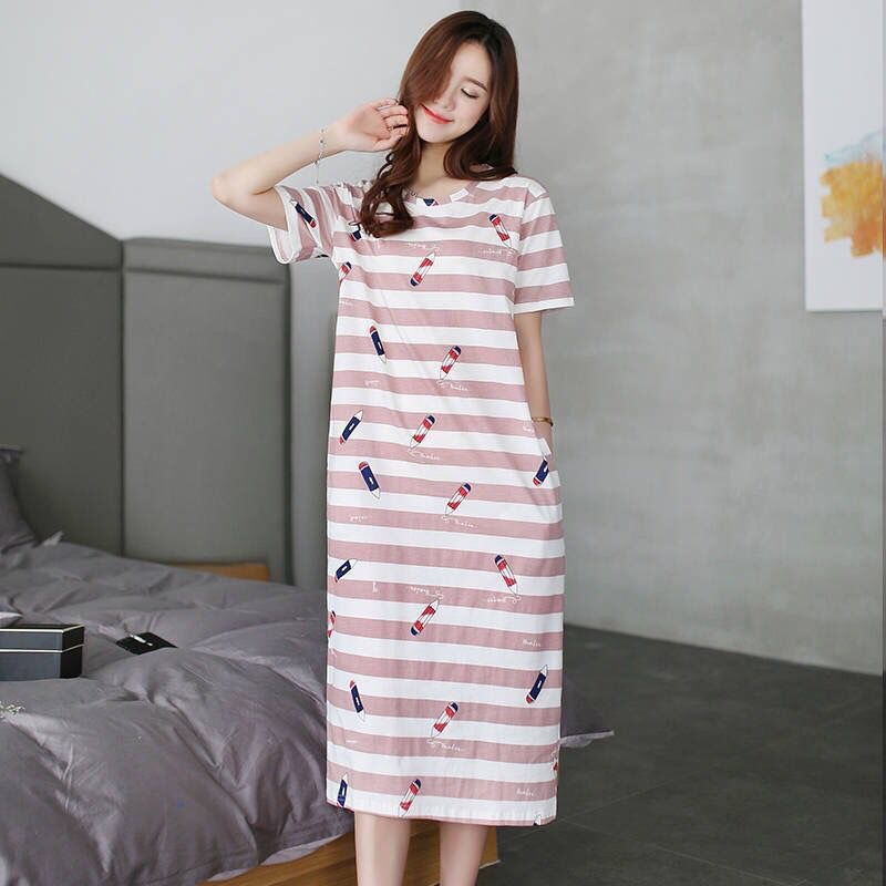 Women's Nightdress   Plus size pajamas Women's summer Korean pajamas Women's summer nightdress short sleeve women's summer loungewear set student cute plus siz