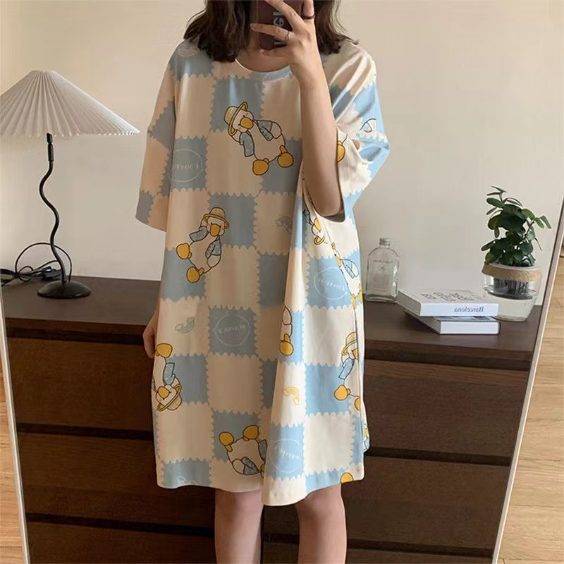 Women's Nightdress   Plus size pajamas Women's summer Korean pajamas Women's summer nightdress short sleeve women's summer loungewear set student cute plus siz