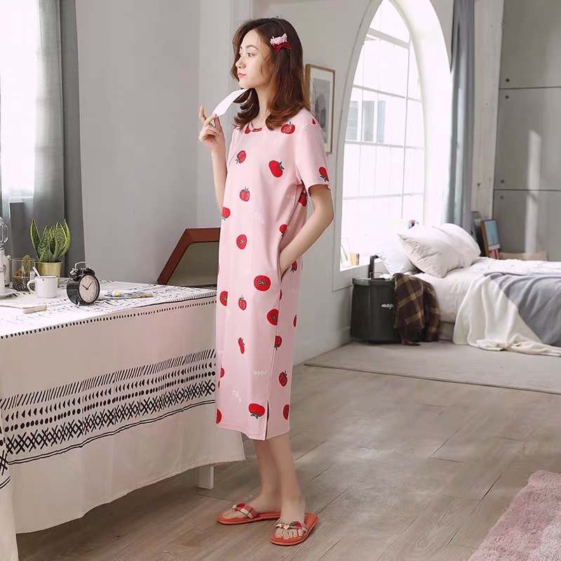Women's Nightdress   Plus size pajamas Women's summer Korean pajamas Women's summer nightdress short sleeve women's summer loungewear set student cute plus siz