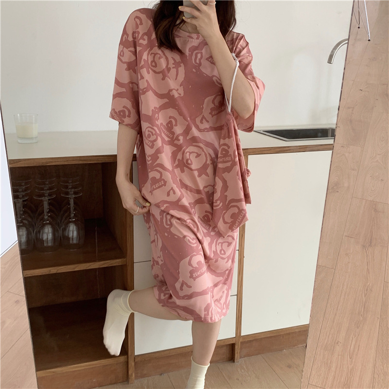 Women's Nightdress   Plus size pajamas Women's summer Korean pajamas Women's summer nightdress short sleeve women's summer loungewear set student cute plus siz