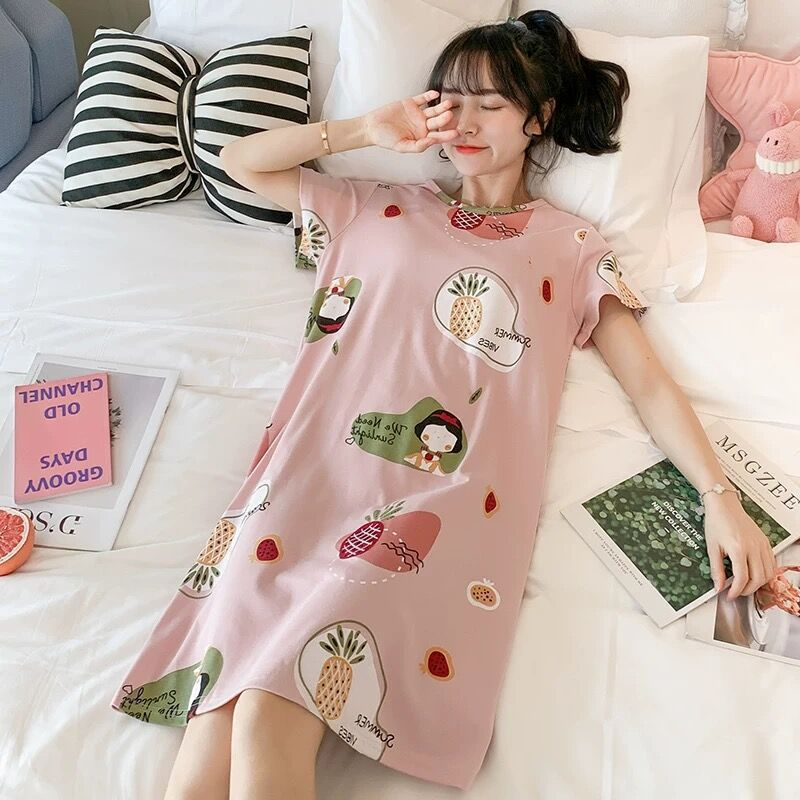 Women's Nightdress  Plus size pajamas Women's summer Korean pajamas Women's summer nightdress short sleeve women's summer loungewear set student cute plus size