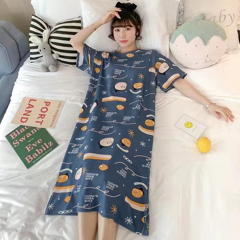 Women's Nightdress  Plus size pajamas Women's summer Korean pajamas Women's summer nightdress short sleeve women's summer loungewear set student cute plus size