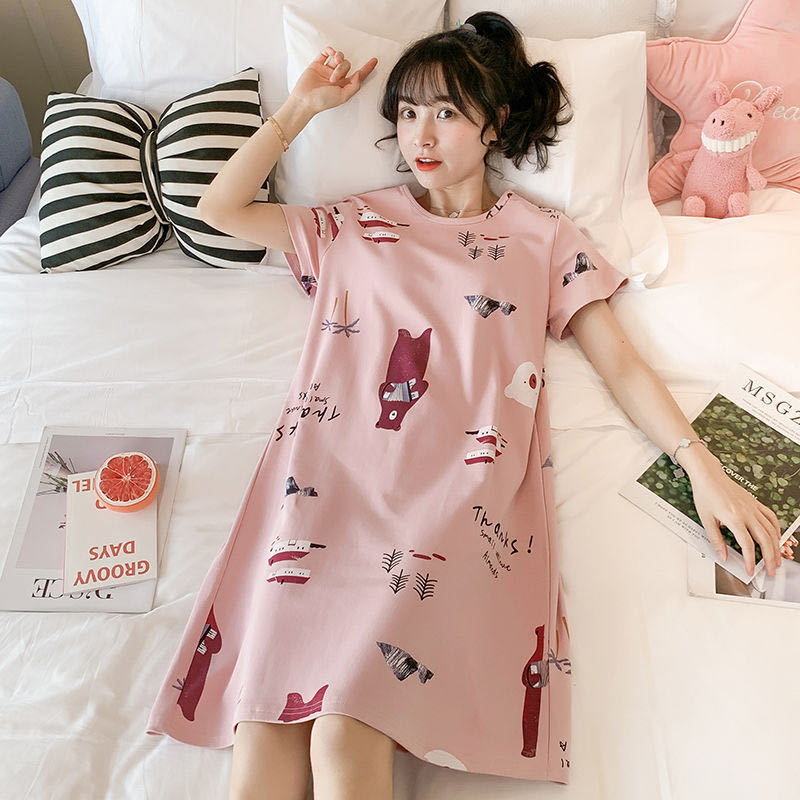 Women's Nightdress  Plus size pajamas Women's summer Korean pajamas Women's summer nightdress short sleeve women's summer loungewear set student cute plus size