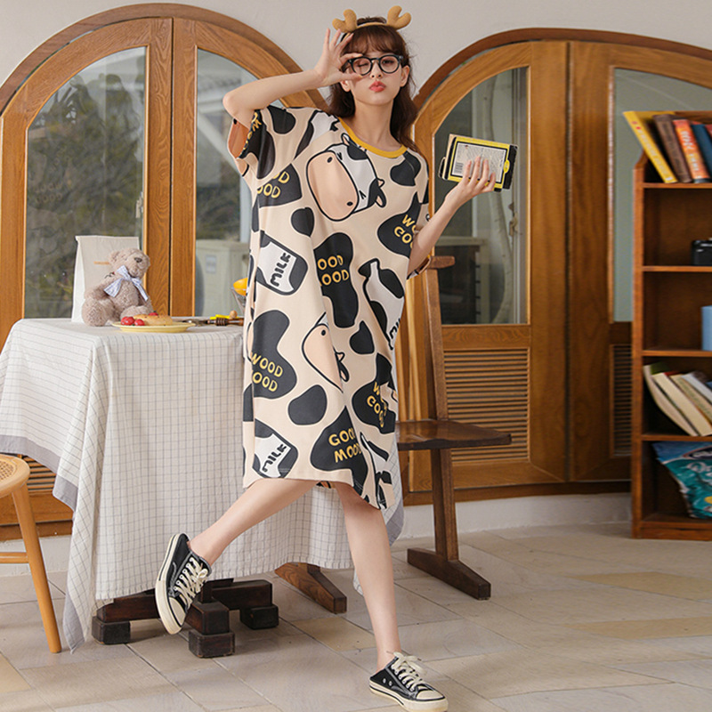 Women's Nightdress  Plus size pajamas Women's summer Korean pajamas Women's summer nightdress short sleeve women's summer loungewear set student cute plus size