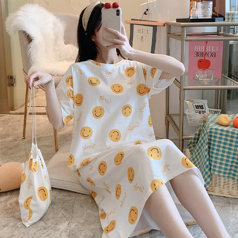 Women's Nightdress  Plus size pajamas Women's summer Korean pajamas Women's summer nightdress short sleeve women's summer loungewear set student cute plus size