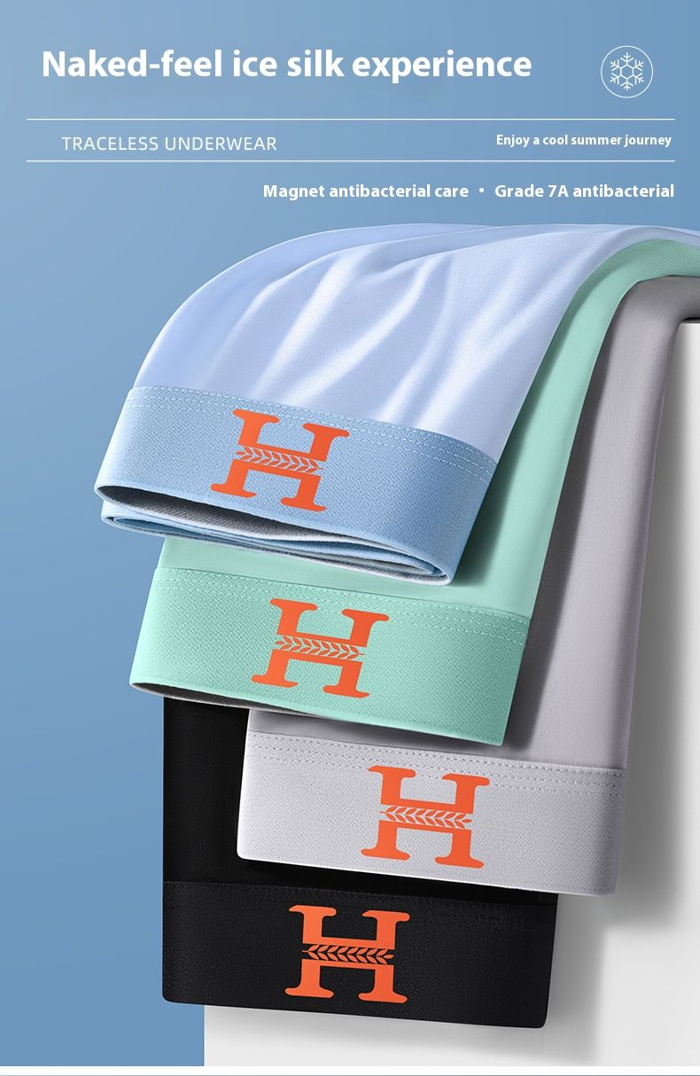 4 plus size men's underwear    Magnet crotch   Functional panties   Summer ice silk functional panties   Men's mid-rise boxer briefs