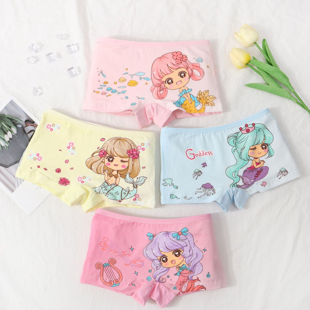 4 girls' panties Cotton underwear  Boxer children's underwear  boxer panties  Big girl baby boxer shorts  Pure cotton does not clamp the buttocks  Girl's boxer panties
