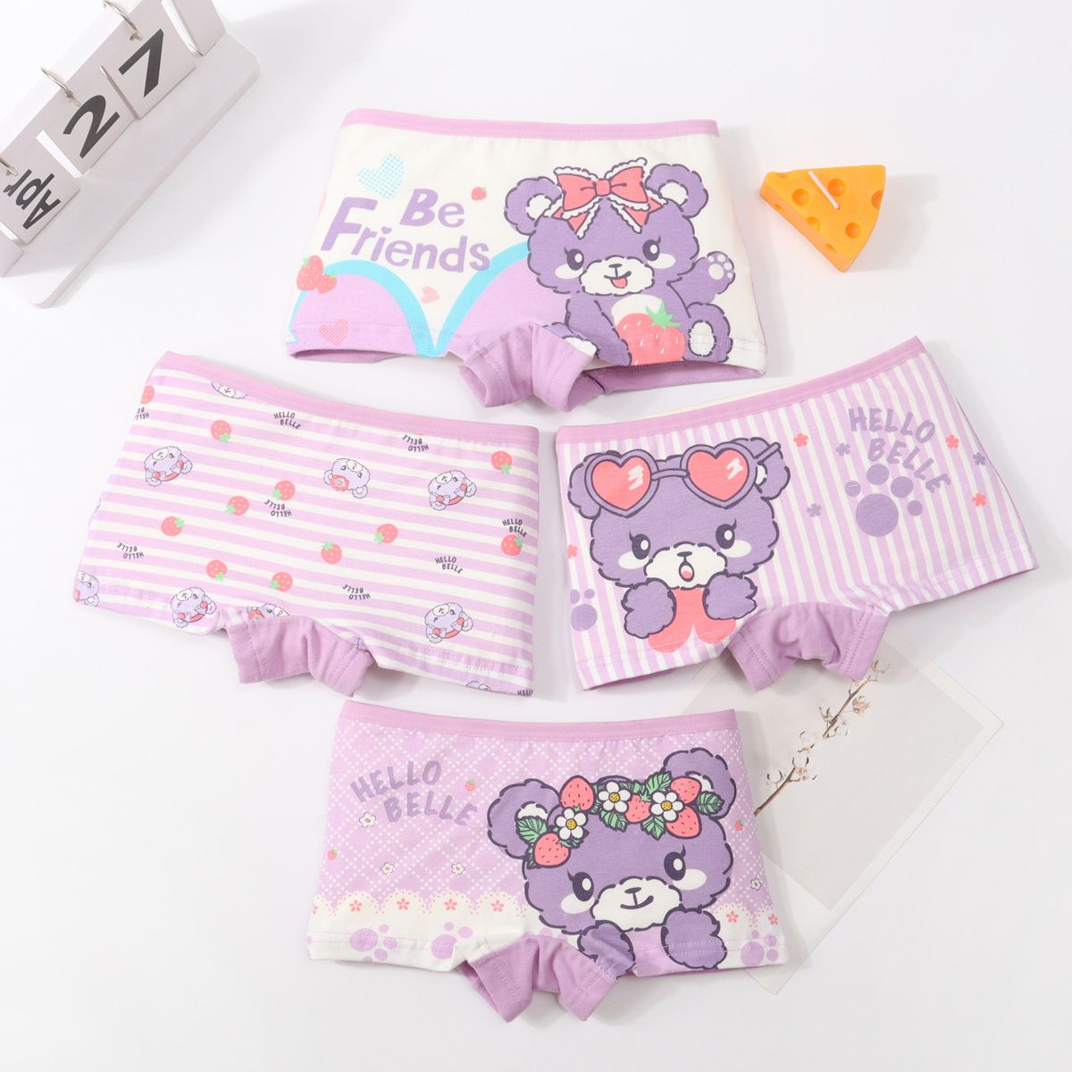 4 girls' panties Cotton underwear  Boxer children's underwear  boxer panties  Big girl baby boxer shorts  Pure cotton does not clamp the buttocks  Girl's boxer panties