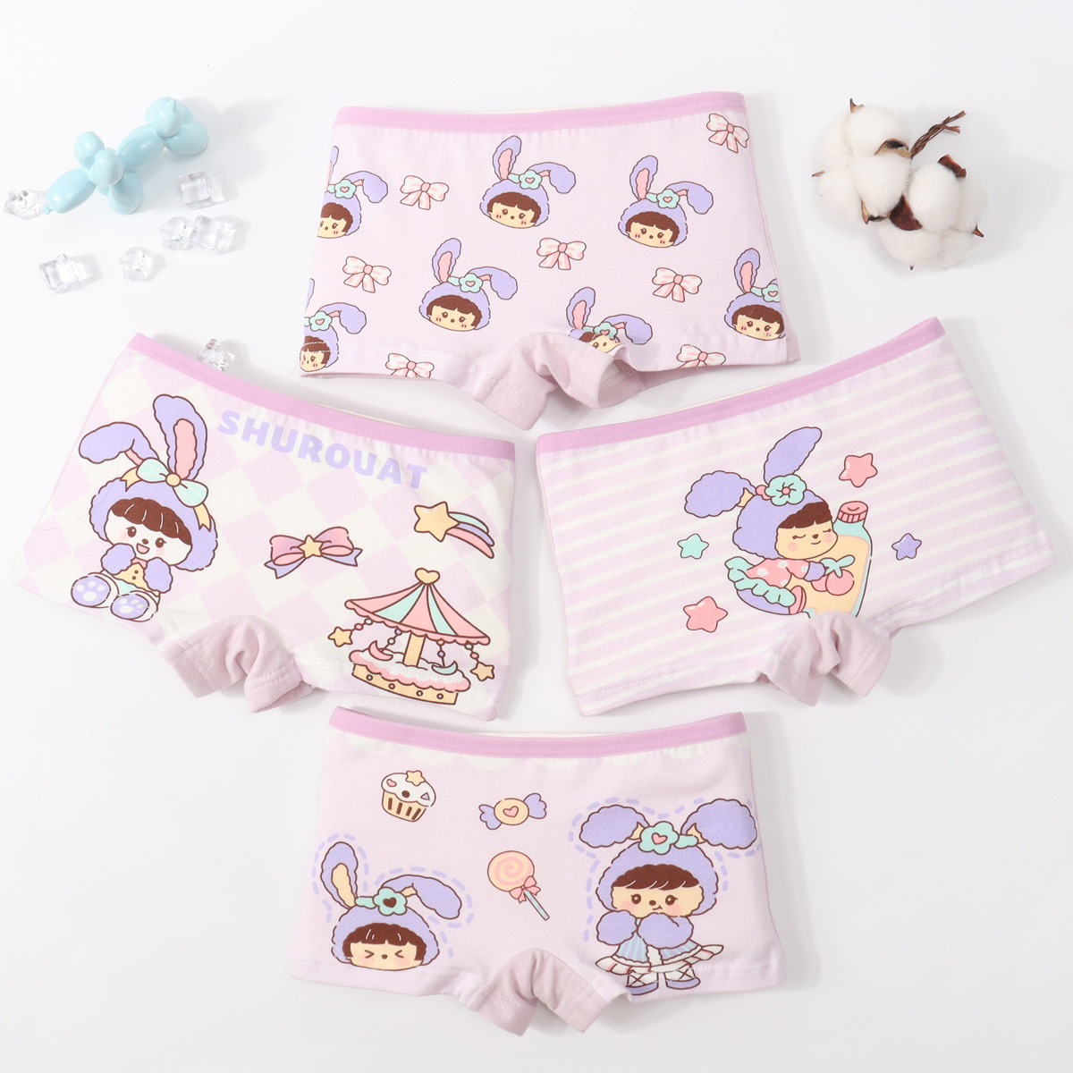 4 girls' panties Cotton underwear  Boxer children's underwear  boxer panties  Big girl baby boxer shorts  Pure cotton does not clamp the buttocks  Girl's boxer panties
