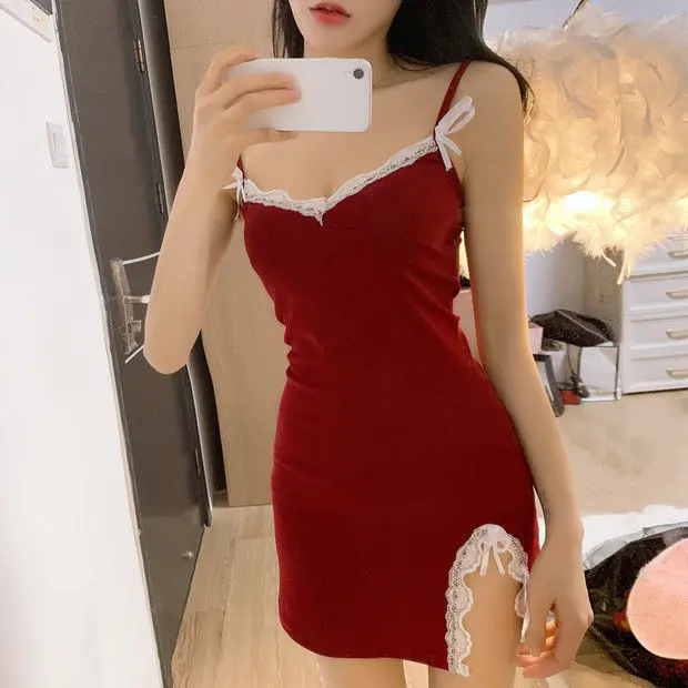 Women's suspender pajamas  Women's nightdresses  Summer slim skirts  Lace nightdress  Comfortable loungewear