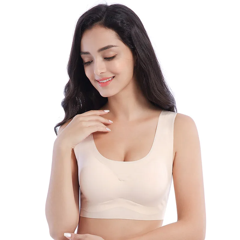 Women's sports bra Women's seamless bra  No traces and no underwire   Gathered   Vibration Yoga  Push pad pregnant nursing bra   S-3XL Plus Size Sleep Bra Adjustable straps Black nude crop top padding