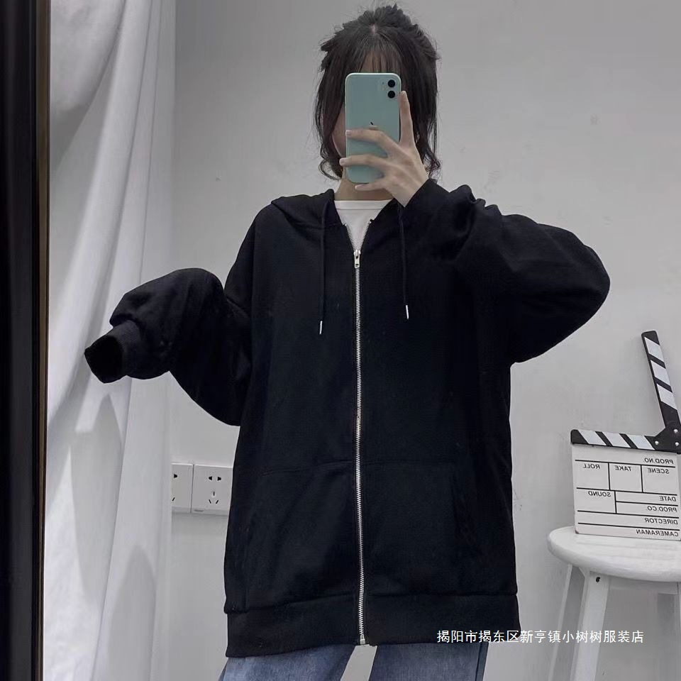 Women's hoodies  Long sleeves  zipper  Opening and closing clothing  leisure  Street sweatshirts  New hood  lax  Casual cardigan thin sports top